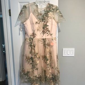 Blush dress with floral illusion detailing